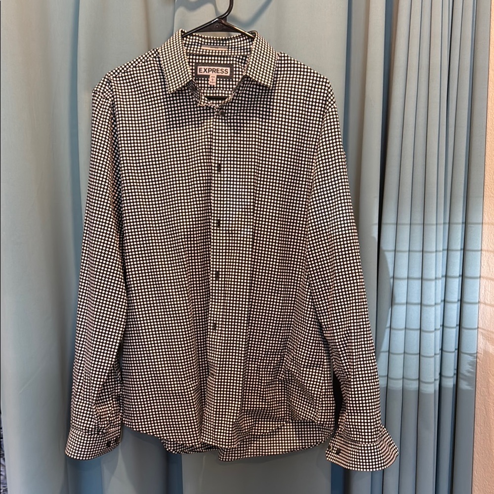 Express Men's Black and White Checkered Shirt